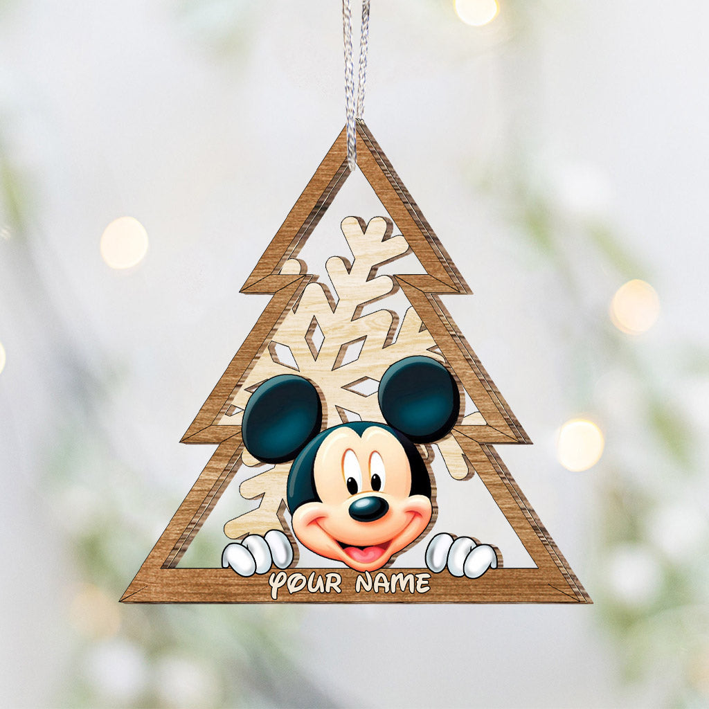 Personalized Mouse Ears Snowflake Layered Wood Ornament Christmas Gift