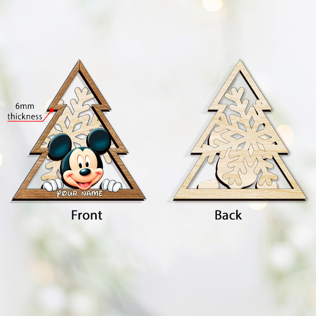 Personalized Mouse Ears Snowflake Layered Wood Ornament Christmas Gift