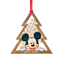 Load image into Gallery viewer, Personalized Mouse Ears Snowflake Layered Wood Ornament Christmas Gift
