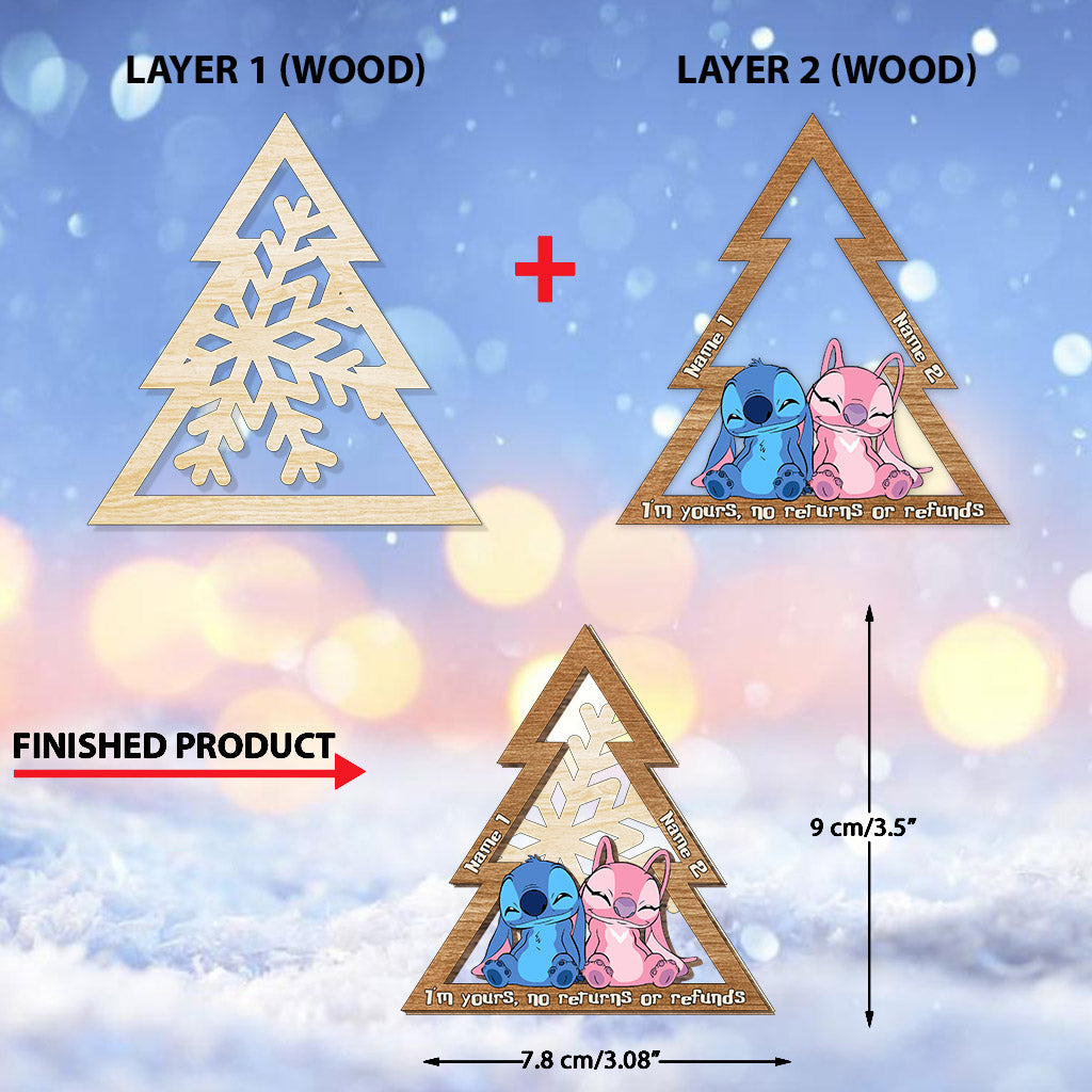 Personalized Ohana Snowflake Layered Wood Ornament Gift for Couples