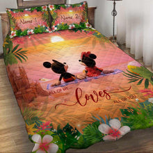 Load image into Gallery viewer, Personalized Tropical Mouse Quilt Set Custom Names Gift for Couples
