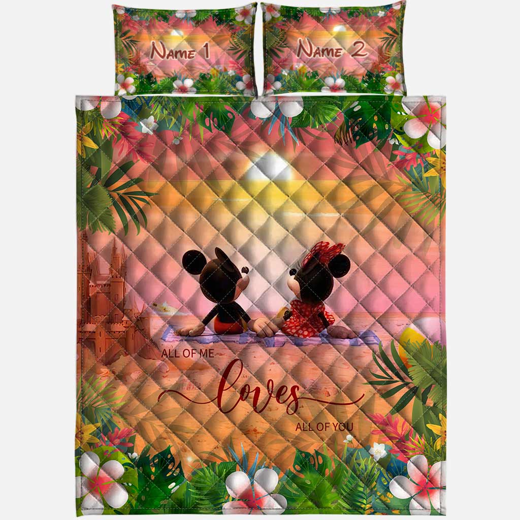 Personalized Tropical Mouse Quilt Set Custom Names Gift for Couples
