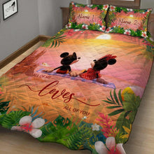 Load image into Gallery viewer, Personalized Tropical Mouse Quilt Set Custom Names Gift for Couples
