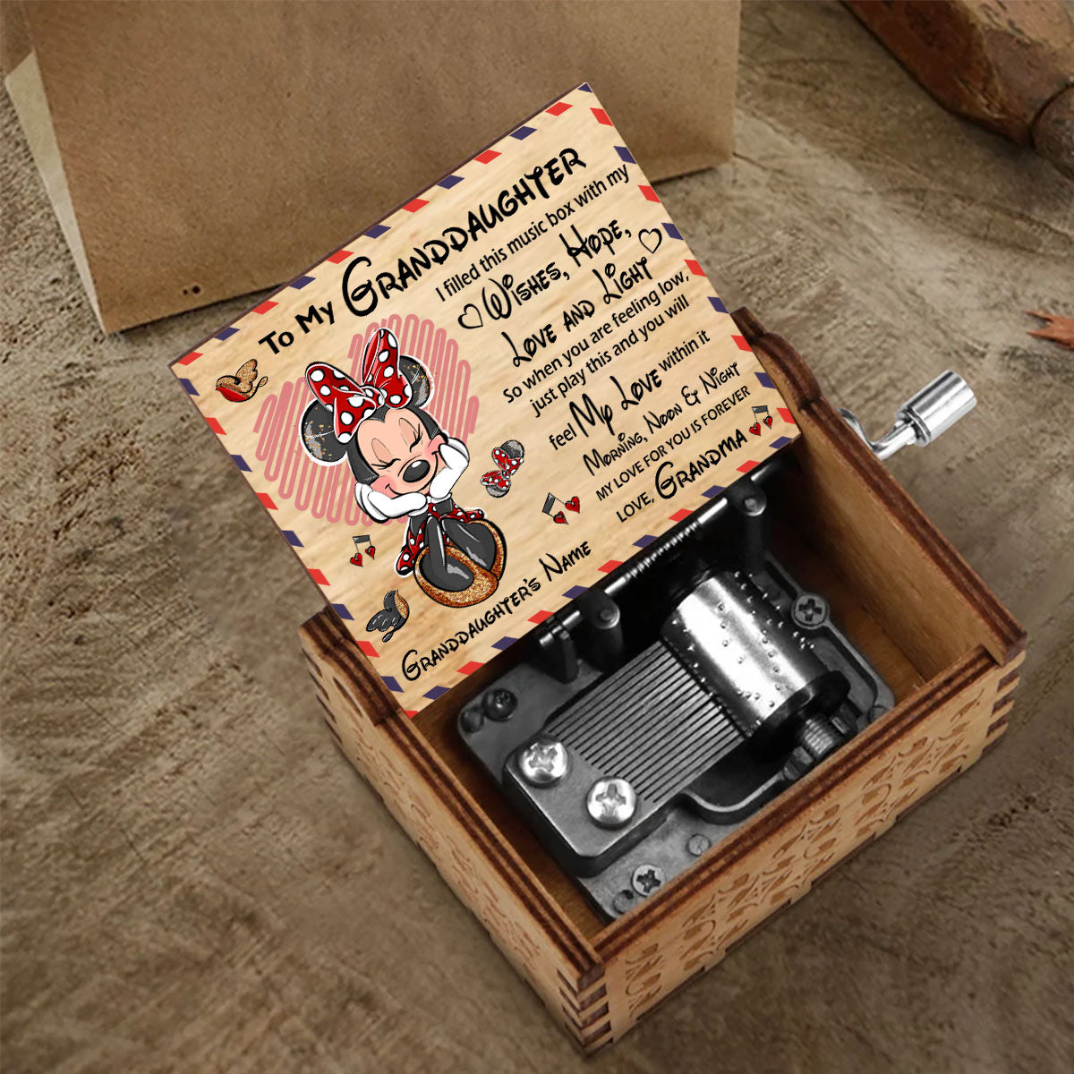 Personalized Hand Crank Music Box for Granddaughter - Mother's Day Gift