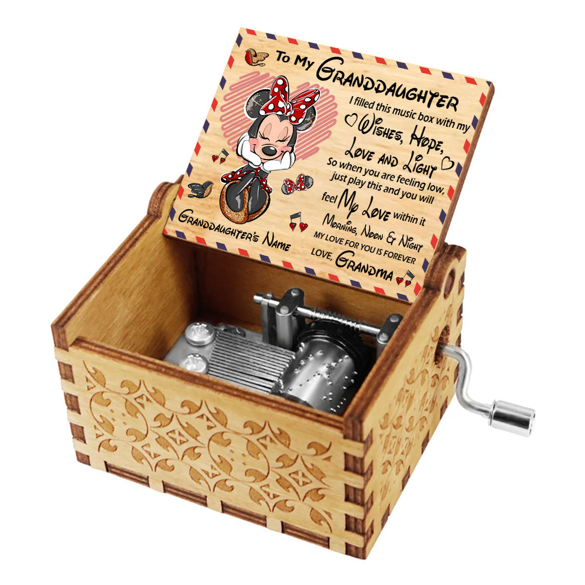 Personalized Hand Crank Music Box for Granddaughter - Mother's Day Gift