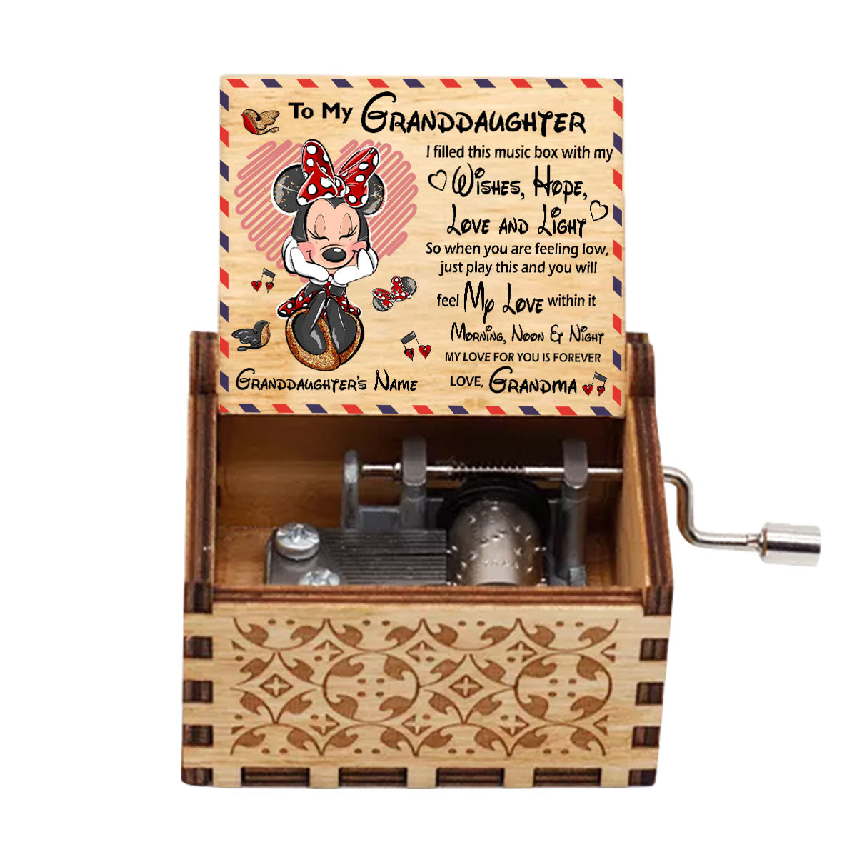 Personalized Hand Crank Music Box for Granddaughter - Mother's Day Gift