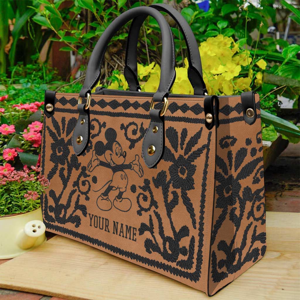 Personalized Leather Handbag with Mouse Ears - Custom Name Gift for Mom