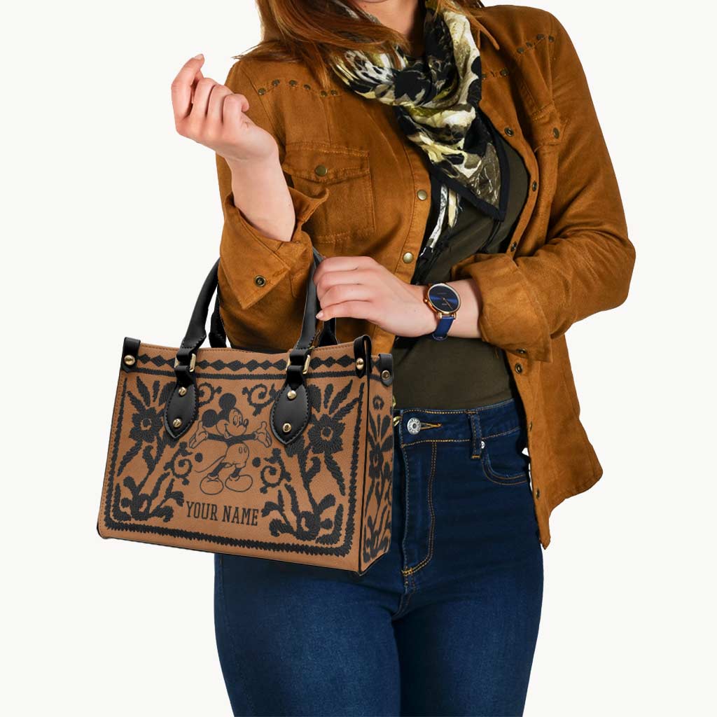 Personalized Leather Handbag with Mouse Ears - Custom Name Gift for Mom