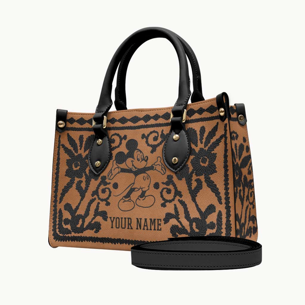 Personalized Leather Handbag with Mouse Ears - Custom Name Gift for Mom