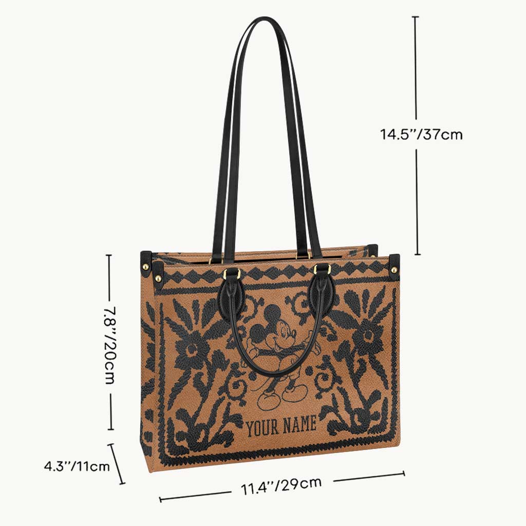 Personalized Leather Handbag with Mouse Ears - Custom Name Gift for Mom