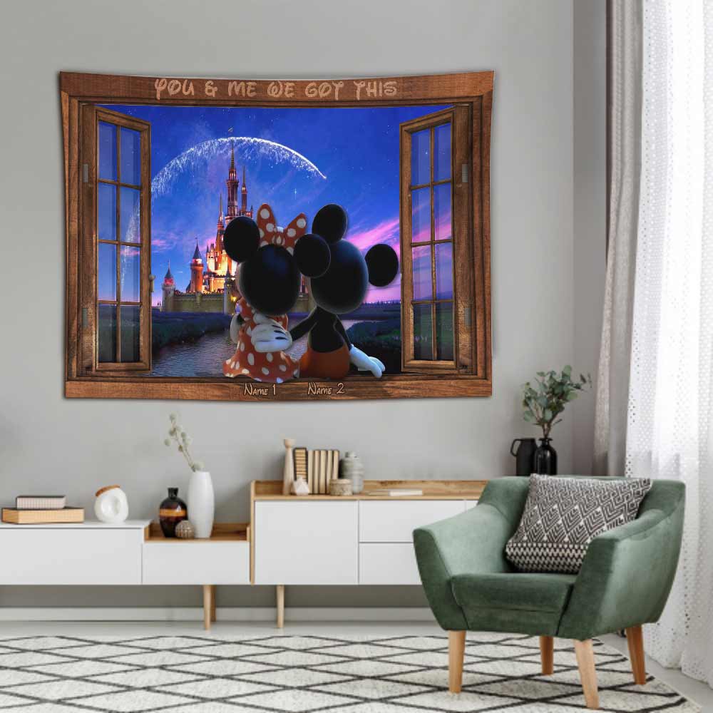 Personalized Couple Mouse Wall Tapestry Custom Names Gift for Anniversary