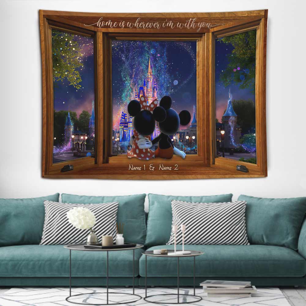 Personalized Couple Mouse Wall Tapestry with Custom Names - Valentine's Day Gift