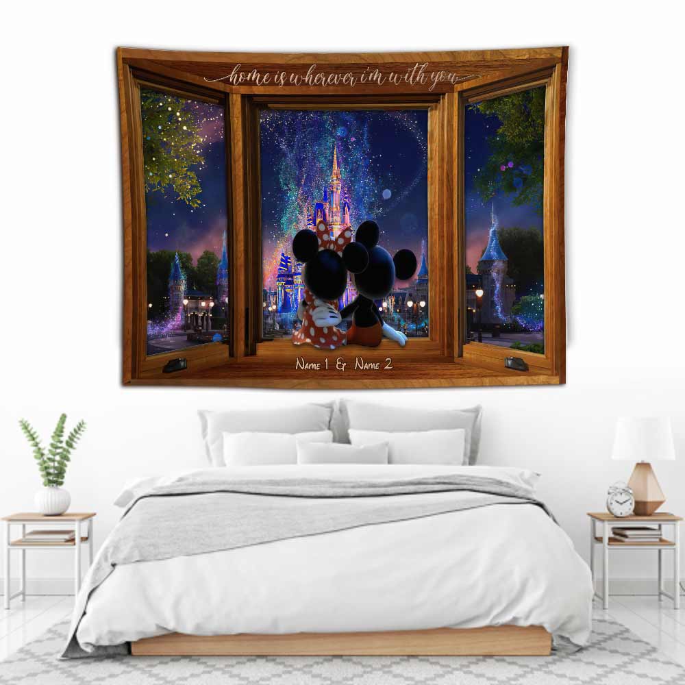 Personalized Couple Mouse Wall Tapestry with Custom Names - Valentine's Day Gift