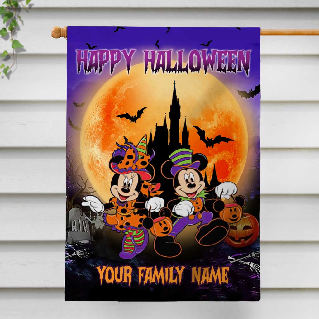 Personalized Halloween Mouse House Flag Custom Family Name Taffeta Decoration