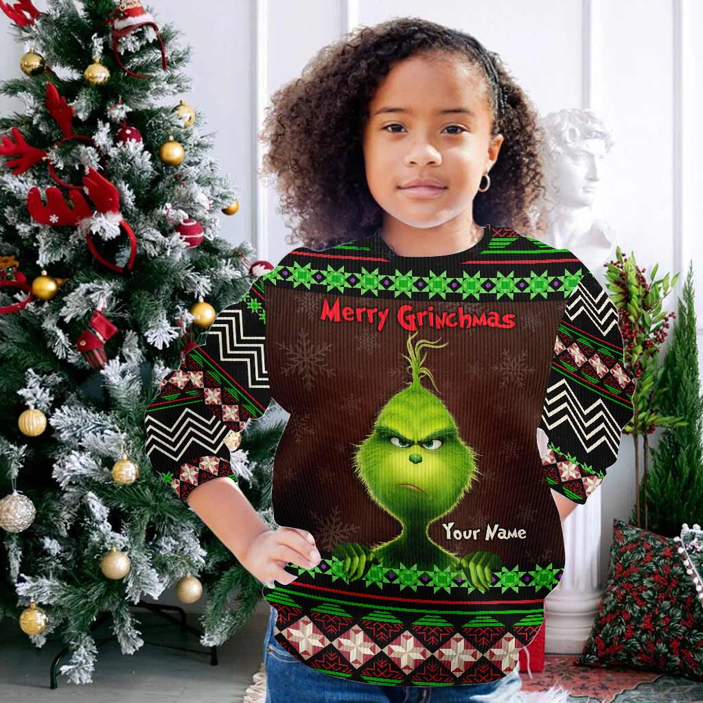 Personalized Merry Grinchmas Sweater with Custom Name for Christmas