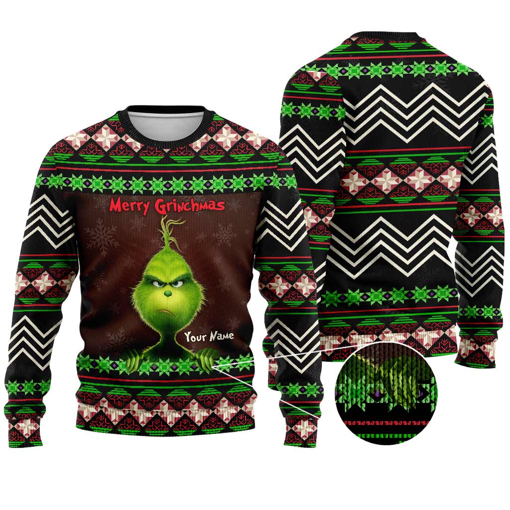 Personalized Merry Grinchmas Sweater with Custom Name for Christmas