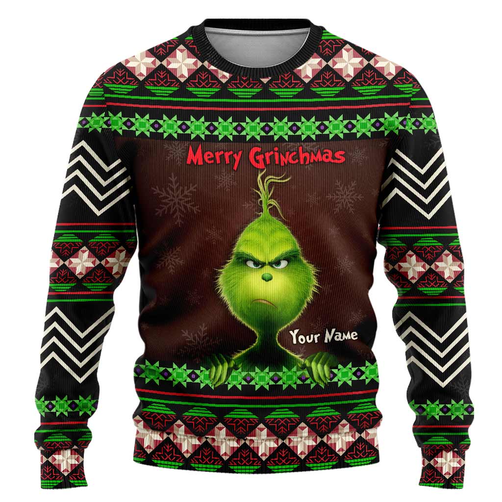 Personalized Merry Grinchmas Sweater with Custom Name for Christmas