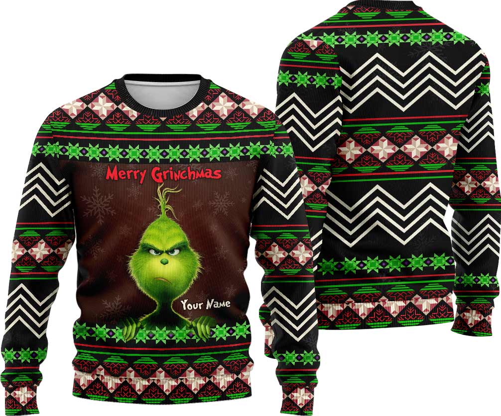 Personalized Merry Grinchmas Sweater with Custom Name for Christmas