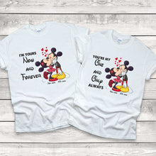 Load image into Gallery viewer, Personalized Couple T-shirt &amp; Hoodie with Mickey Design | Custom Names Gift
