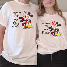 Load image into Gallery viewer, Personalized Couple T-shirt &amp; Hoodie with Mickey Design | Custom Names Gift
