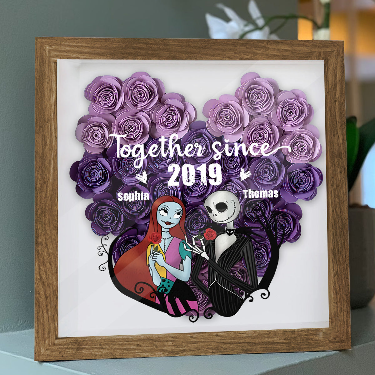 Personalized Flower Shadow Box Custom Date Gift for Couples