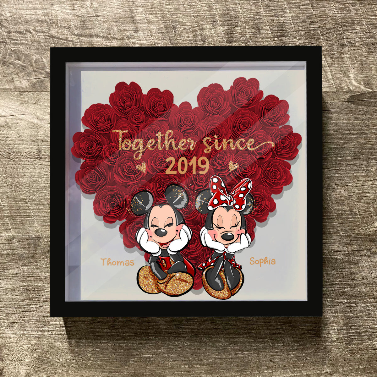 Personalized Heart-Shaped Flower Shadow Box for Couples | Anniversary Gift