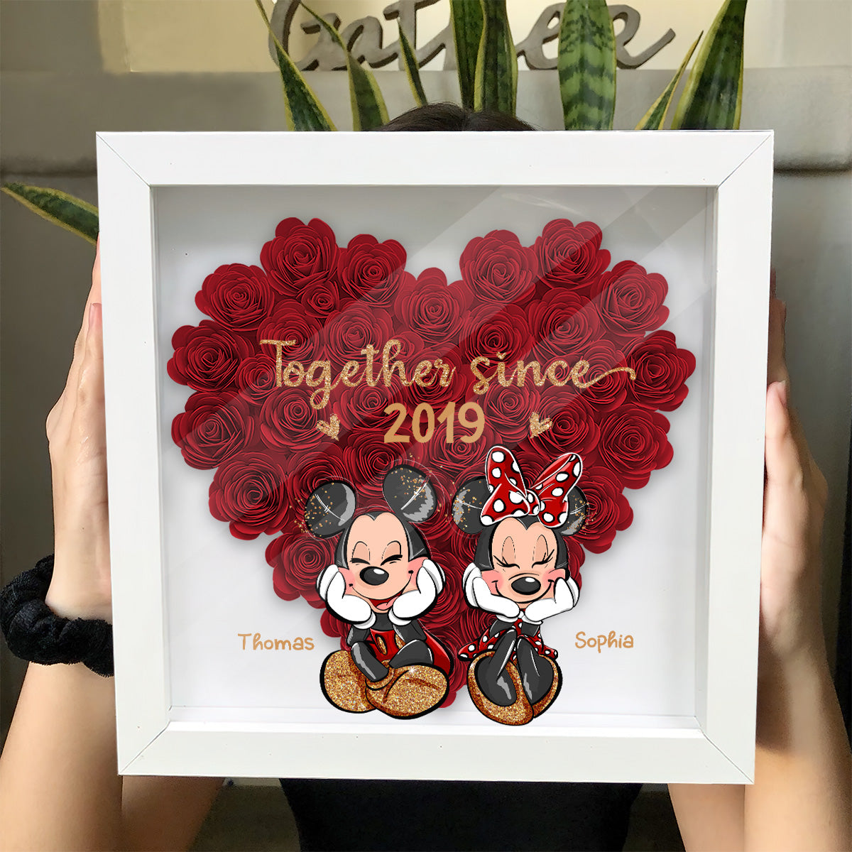 Personalized Heart-Shaped Flower Shadow Box for Couples | Anniversary Gift