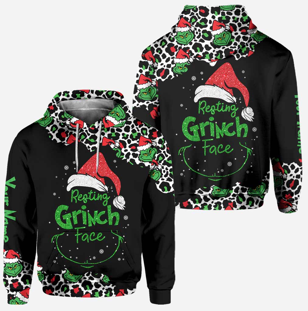 Personalized Grinch Face Hoodie and Leggings Set for Christmas