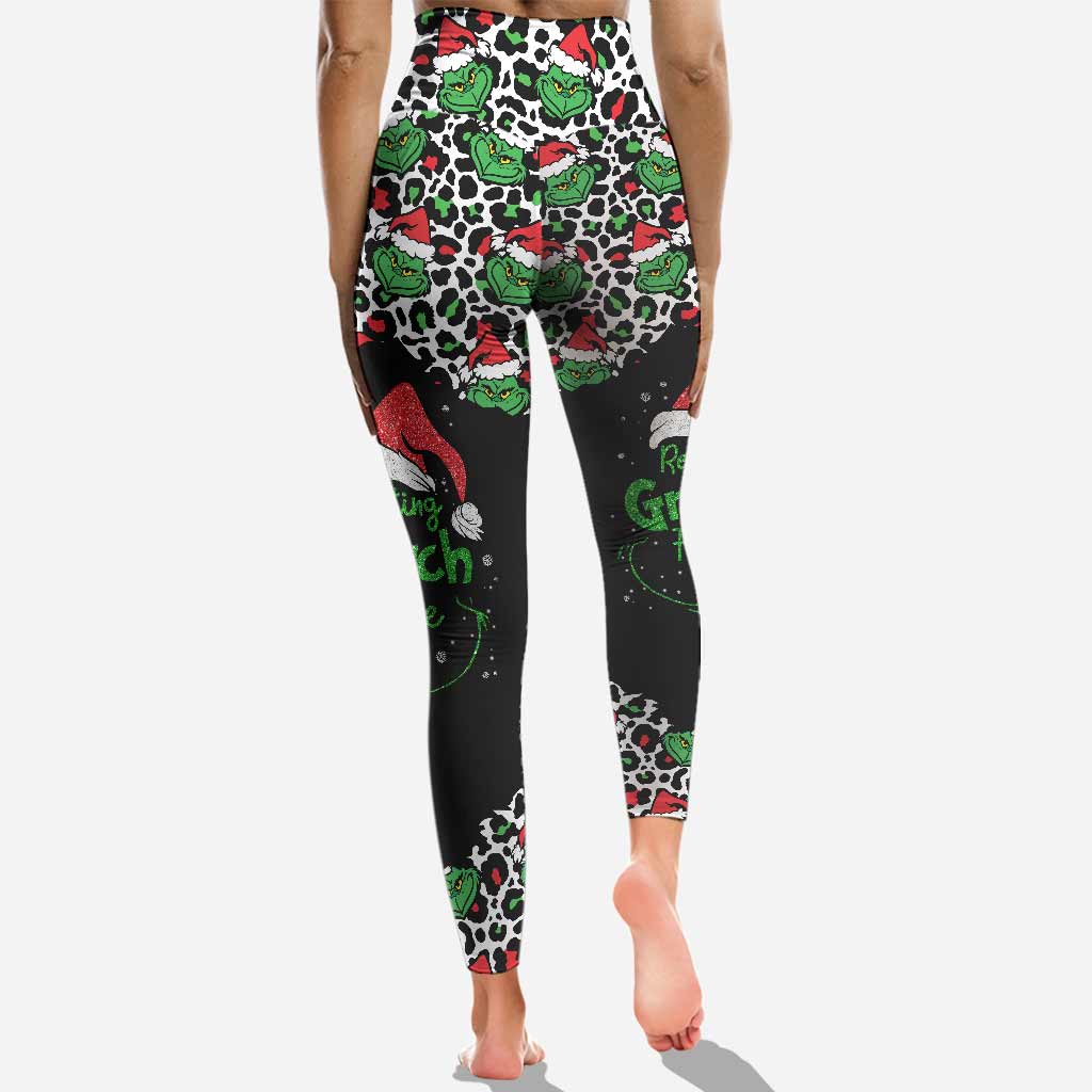 Personalized Grinch Face Hoodie and Leggings Set for Christmas