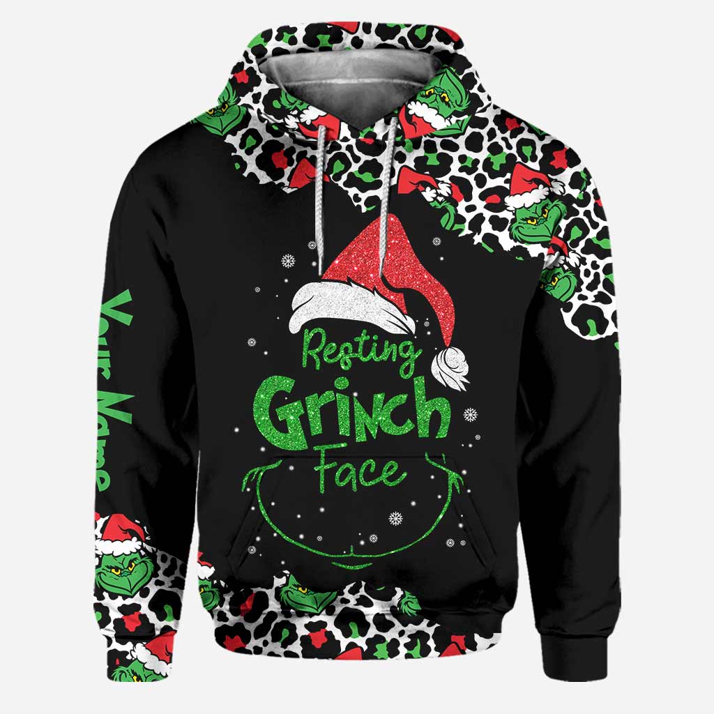 Personalized Grinch Face Hoodie and Leggings Set for Christmas