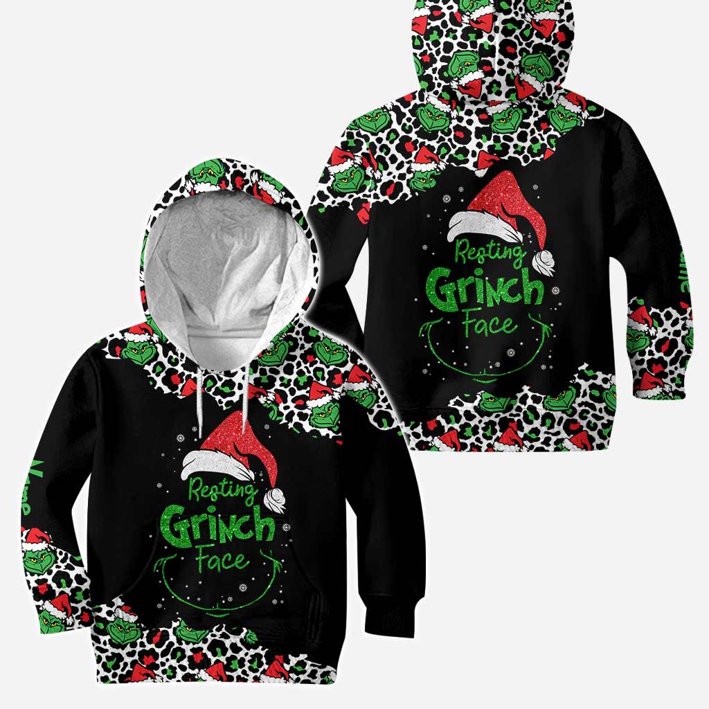 Personalized Grinch Face Hoodie and Leggings Set for Christmas