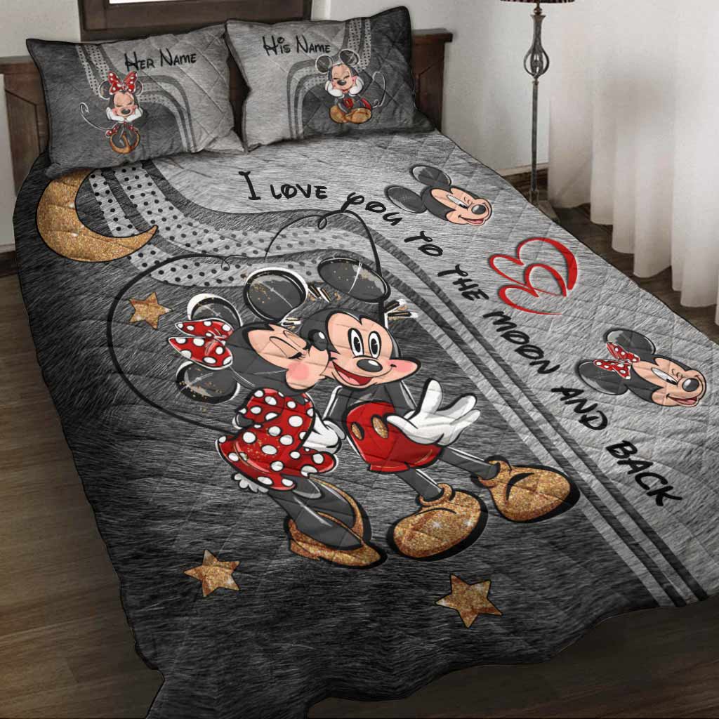 Personalized Mickey Mouse Quilt Set Custom Names Gifts for Couples