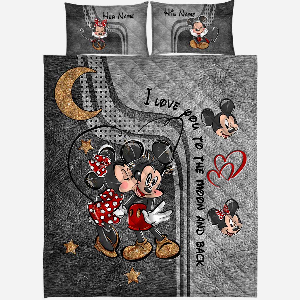 Personalized Mickey Mouse Quilt Set Custom Names Gifts for Couples