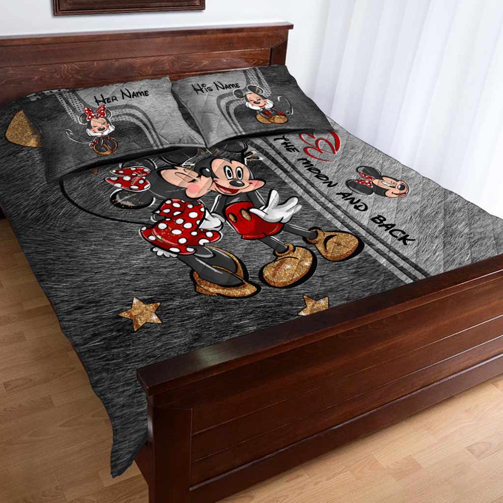 Personalized Mickey Mouse Quilt Set Custom Names Gifts for Couples
