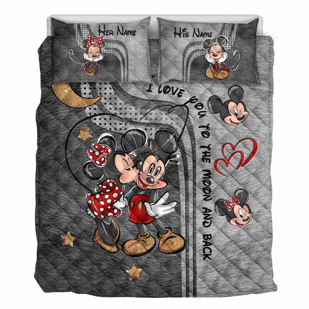 Personalized Mickey Mouse Quilt Set Custom Names Gifts for Couples