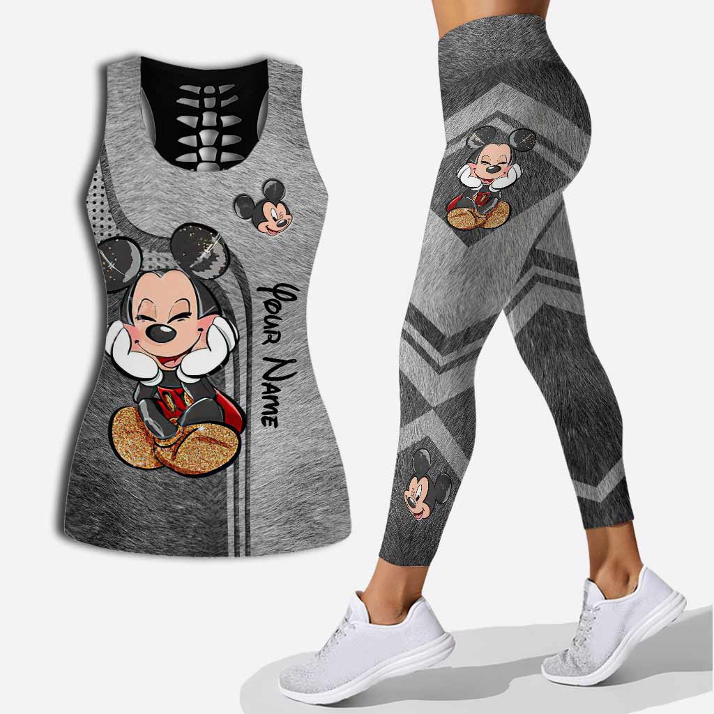 Personalized Mickey Mouse Hollow Tank Top & Leggings Set - Custom Name Gift for Birthday
