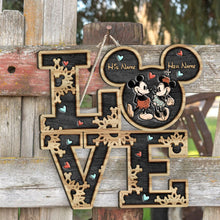 Load image into Gallery viewer, Personalized Couple Mouse Wood Sign Custom Name Unique Gift
