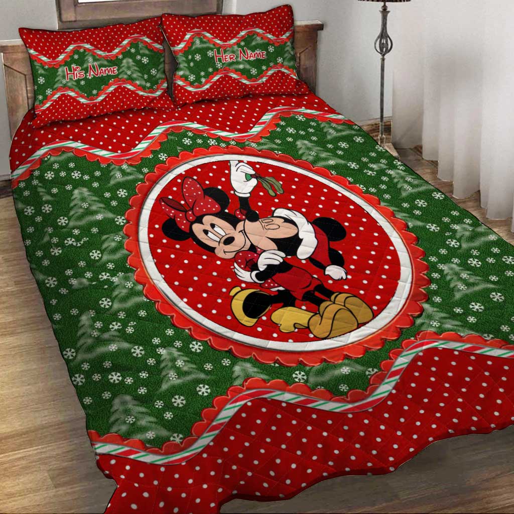 Personalized Christmas Quilt Set with Mouse Ears Design for Couples