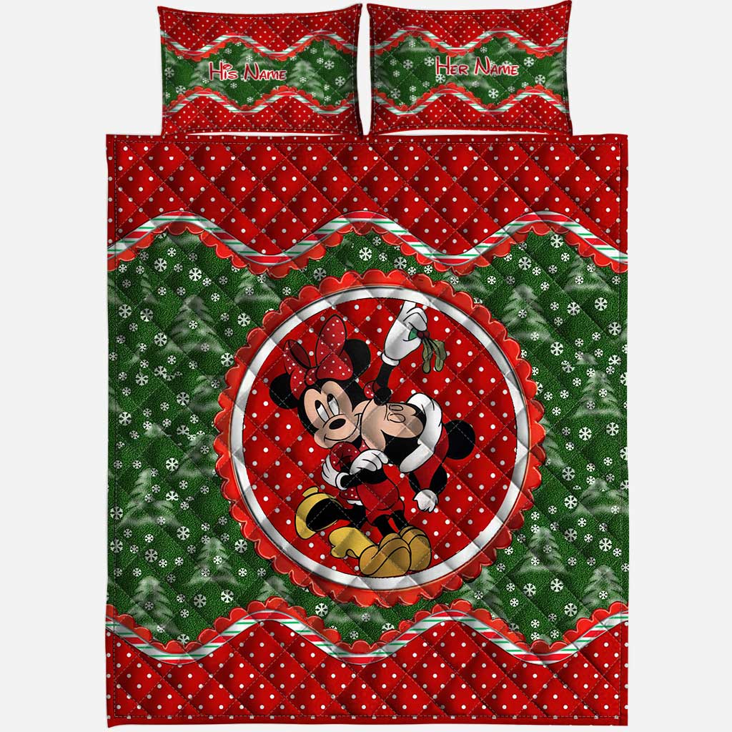 Personalized Christmas Quilt Set with Mouse Ears Design for Couples