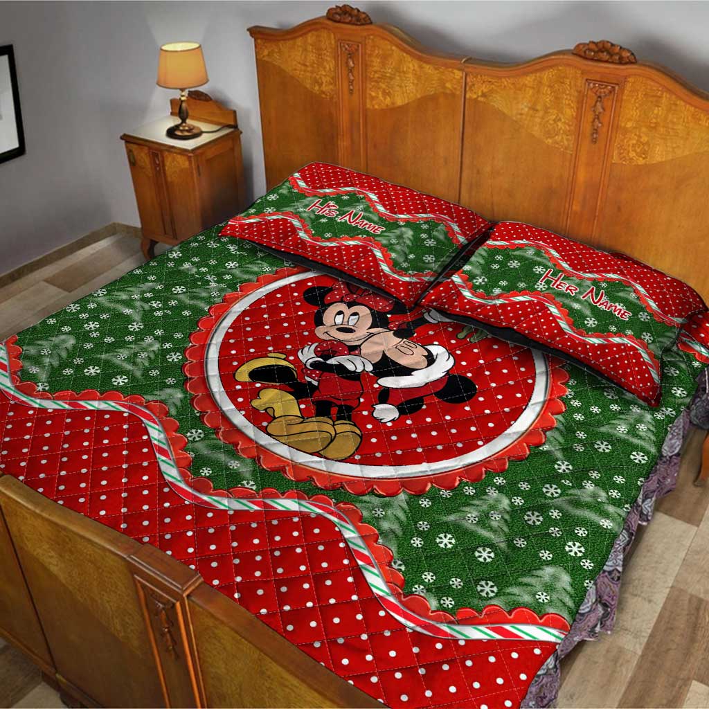 Personalized Christmas Quilt Set with Mouse Ears Design for Couples