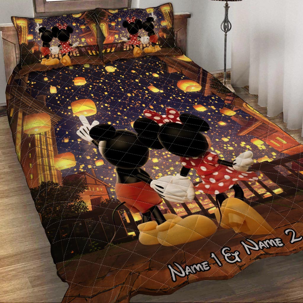 Personalized Couple Quilt Set with Mickey & Minnie Design Gift