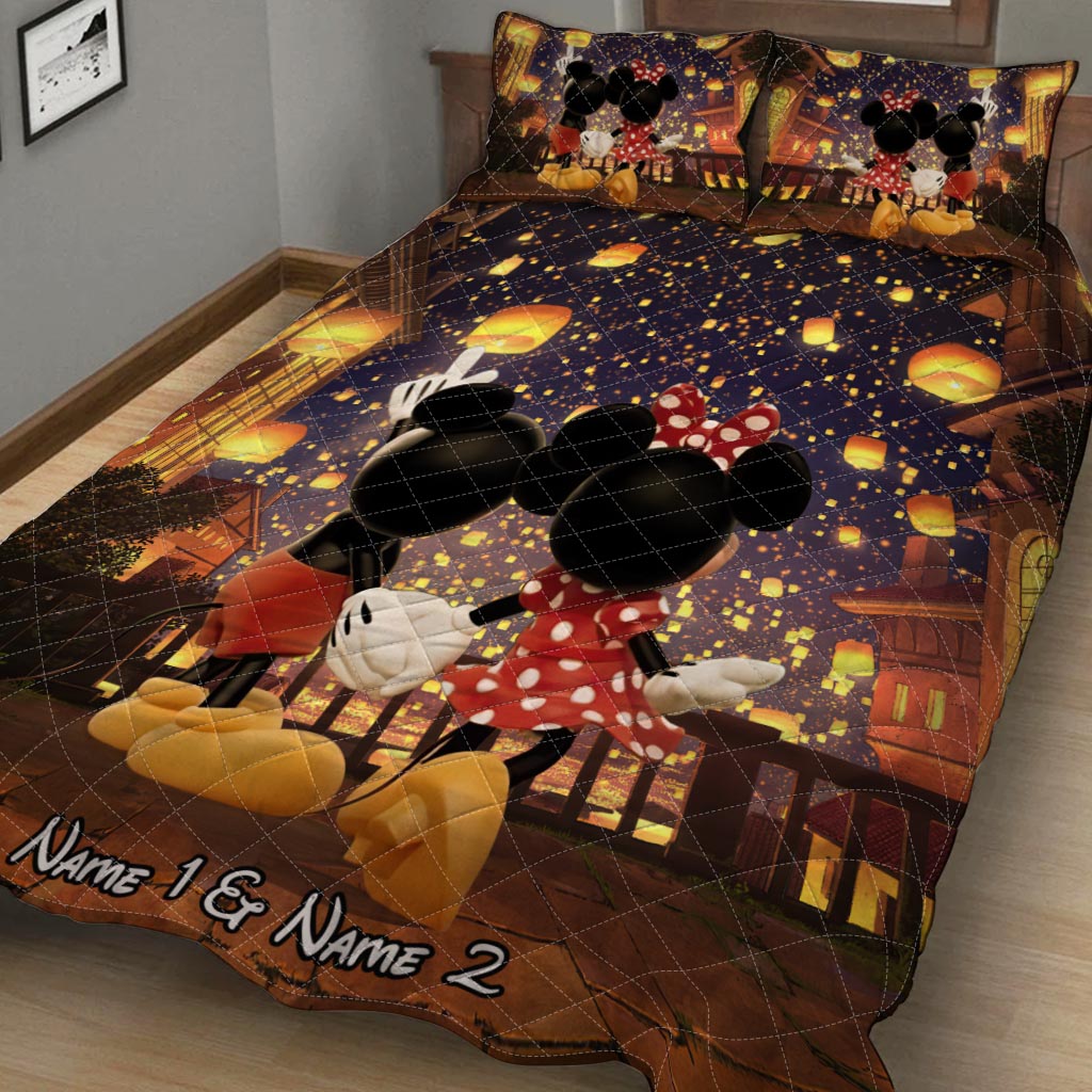 Personalized Couple Quilt Set with Mickey & Minnie Design Gift