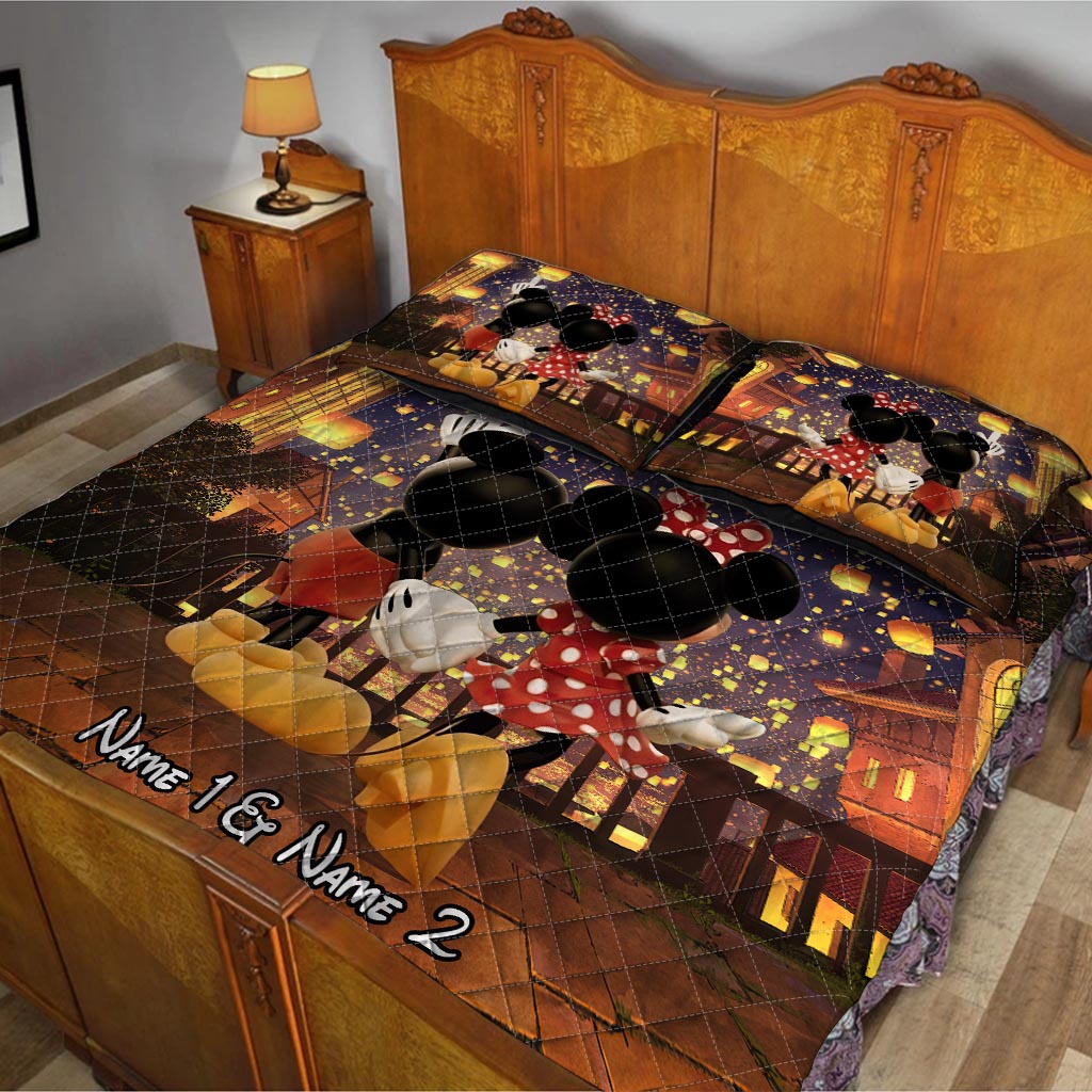 Personalized Couple Quilt Set with Mickey & Minnie Design Gift