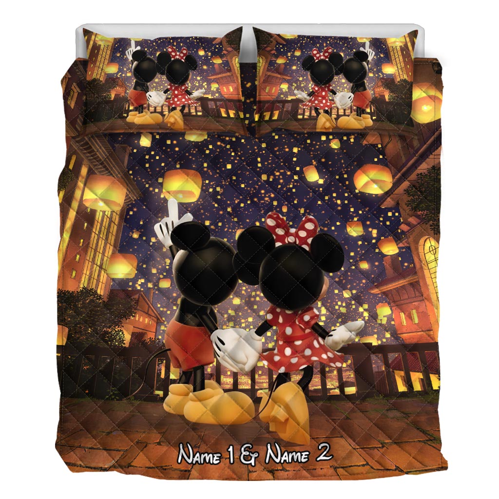 Personalized Couple Quilt Set with Mickey & Minnie Design Gift