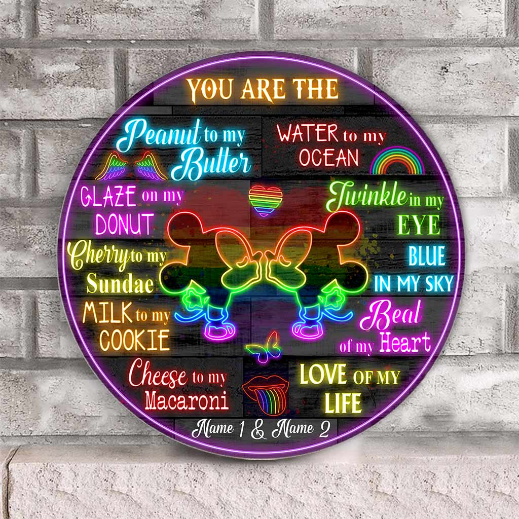 Personalized Round Wood Sign Couples Gift LGBT Support Custom Names