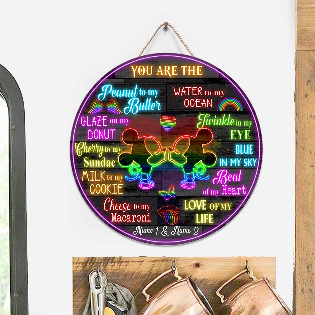 Personalized Round Wood Sign Couples Gift LGBT Support Custom Names