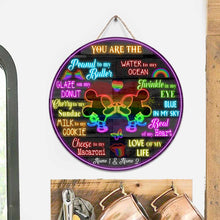 Load image into Gallery viewer, Personalized Round Wood Sign Couples Gift LGBT Support Custom Names
