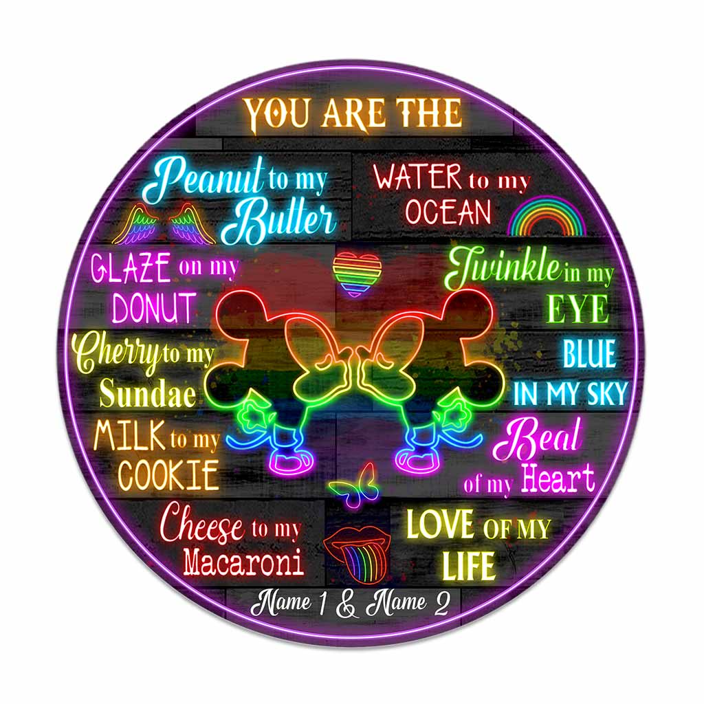 Personalized Round Wood Sign Couples Gift LGBT Support Custom Names