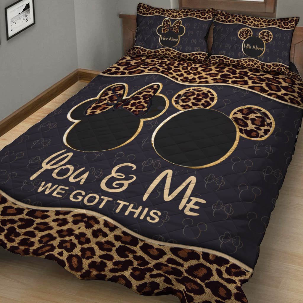 Personalized Leopard Print Quilt Set Custom Names Gift for Couples