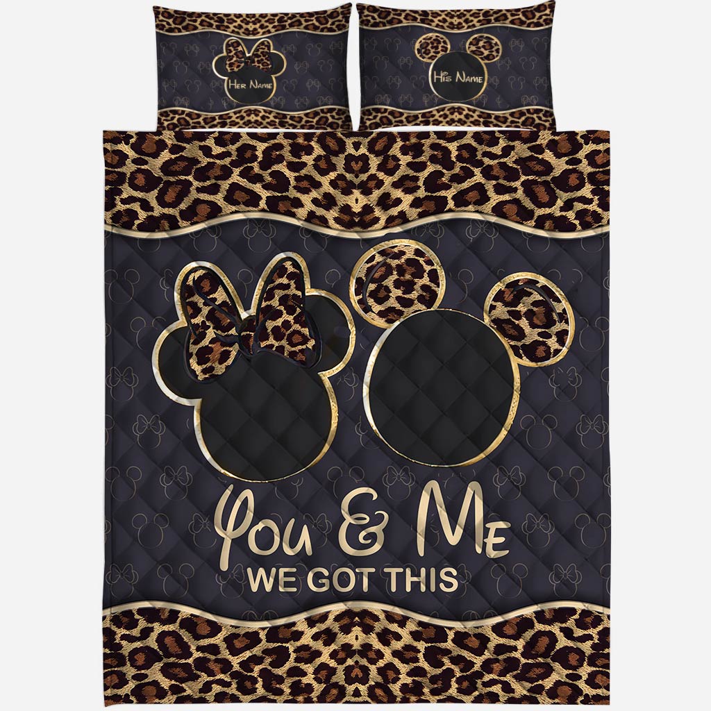 Personalized Leopard Print Quilt Set Custom Names Gift for Couples
